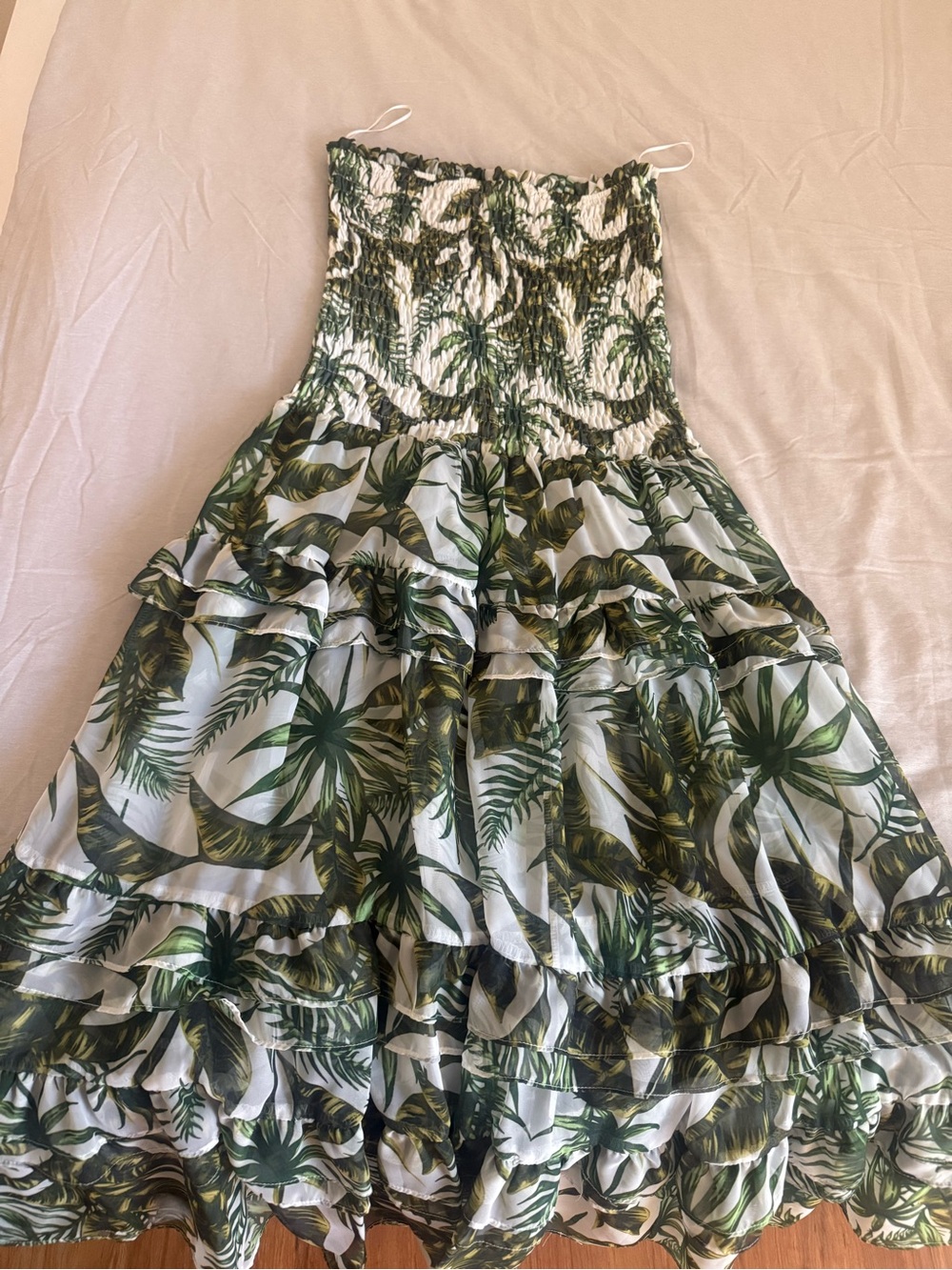 Lux Green Palm Tiered Maxi Skirt